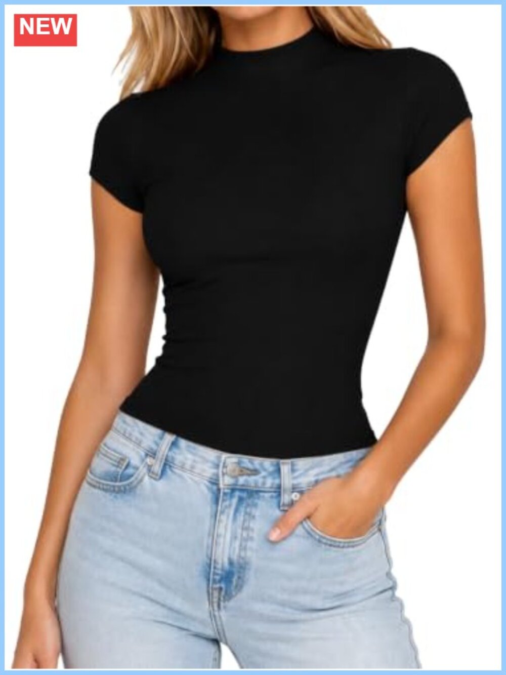 High Neck Short Sleeve Fitted Lyocell Blend Top